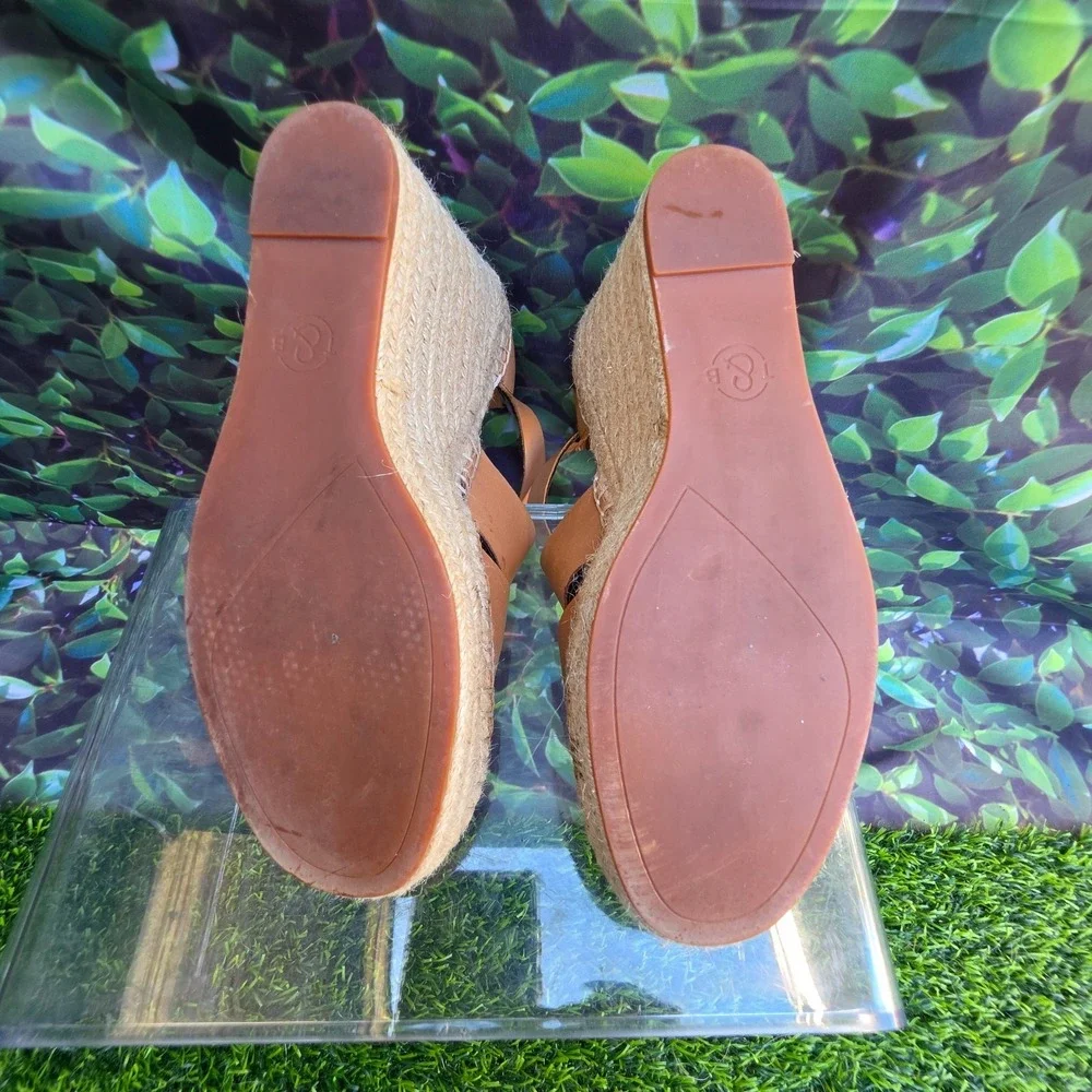 Treasure & Bond Espadrille Wedge Sandals Womens 8.5M Tan Leather Ankle Strap